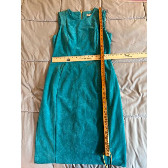 Calvin Klein sleeveless turquoise suede like dress with gold zipper‎ size 8 - Picture 1 of 5